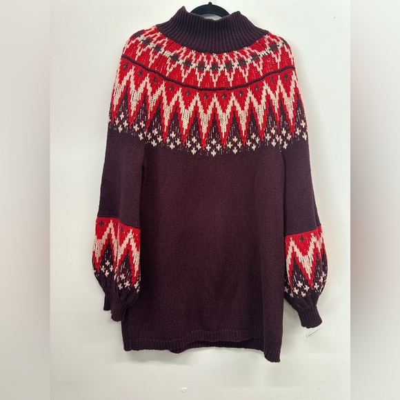 Free People Scotland Sweater Dress Plum & Red Fair Isle Sweater Dress Size Small - Picture 4 of 11